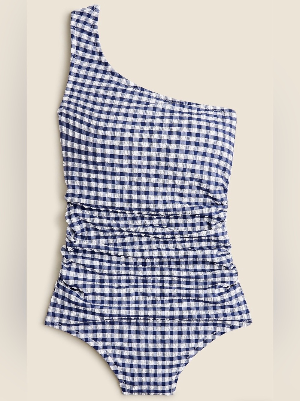 J. Crew Navy and White Gingham One-Shoulder Women’s Swimsuit